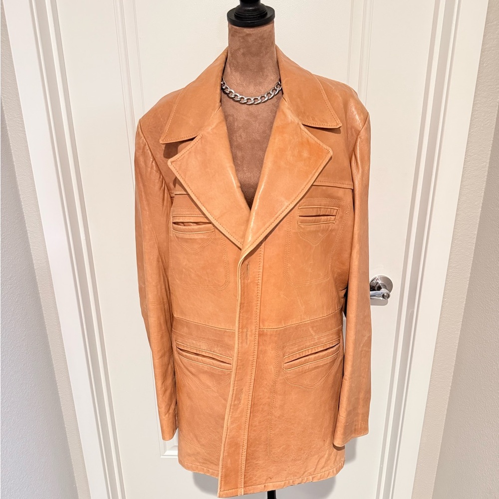 Vintage Lambskin Leather Blazer Jacket | Cognac Brown | Robert Lewis | 44L
